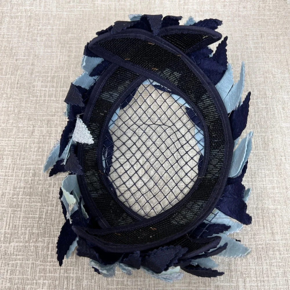 Vintage Leaf Fascinator Cocktail Hat Women One‎ Size Navy Silver Statement Retro